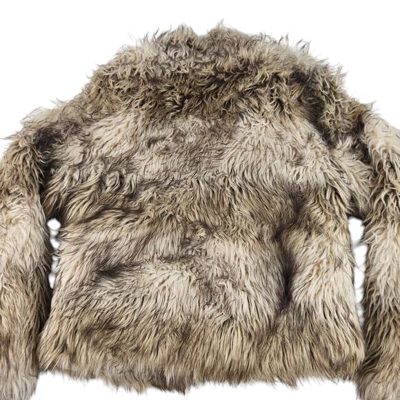 Faux Fur Bomber Coat Womens Medium Brown Fuzzy Fluffy Jacket Thick Preppy NWT - Picture 11 of 15